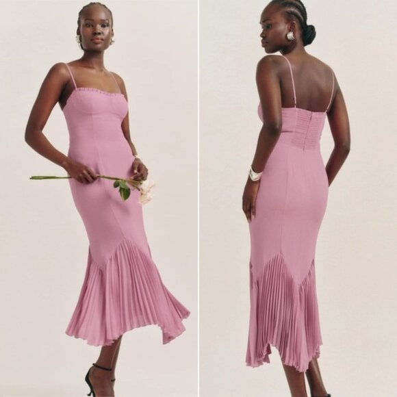 Reformation Aiko Pink Pleated Hem Midi Dress - Picture 14 of 14